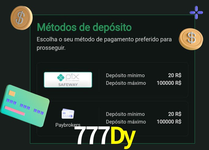 O cassino 777Dy oferece uma grande variedade de métodos de pagamento